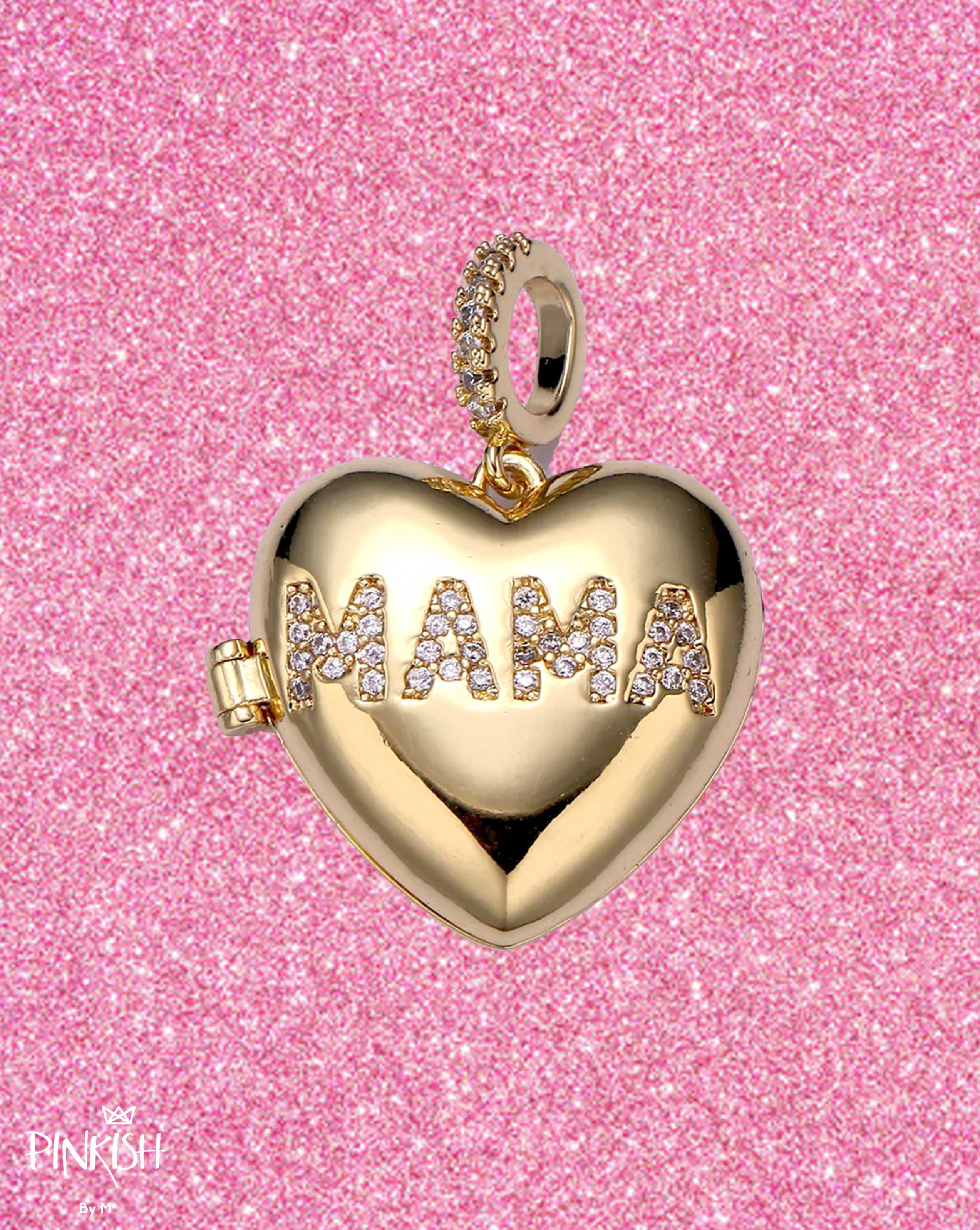 MAMA Love Heart Locket Necklace Jewelry for mom – Pinkish by M