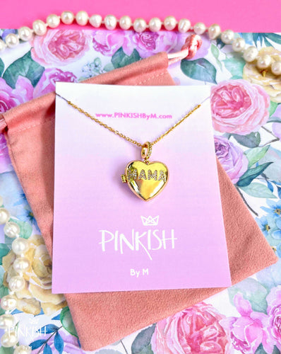 Mama gold heart locket necklace gift for mom mothers