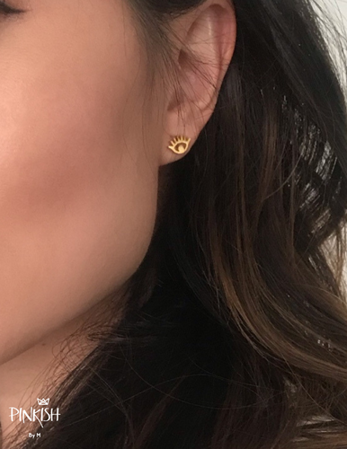 Gold Stainless Steel Turkish Evil Eye Stud Earrings