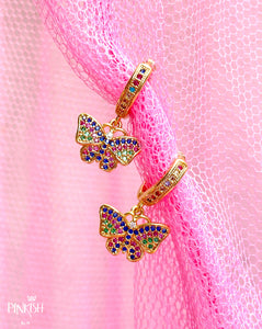 Colorful Rainbow Dainty Butterfly Huggie Earrings Hypoallergenic Jewelry