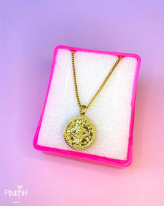 Evil Eye Start Coin Pendant Necklace Amulet Gold Hypoallergenic