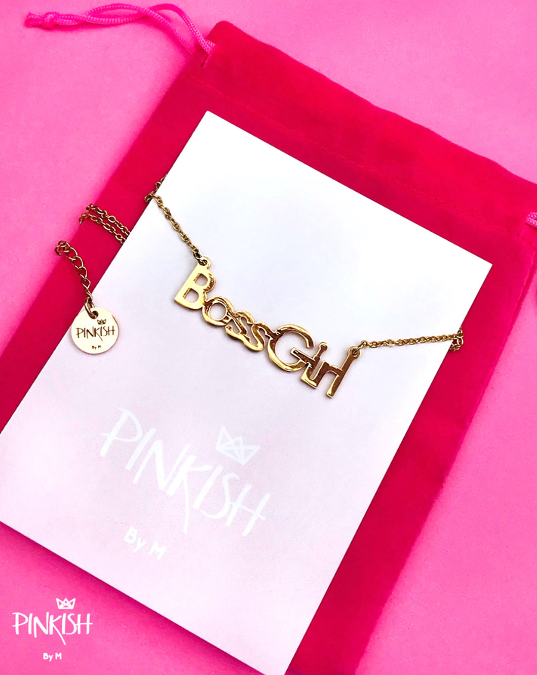 Bossgirl girlboss badass pendant gold name plate necklace waterproof jewelry for women gift for her 