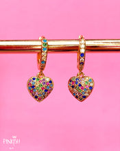 Load image into Gallery viewer, Love Heart Colourful Rainbow Shiny Huggie Earrings Hypoallergenic Tarnish Free