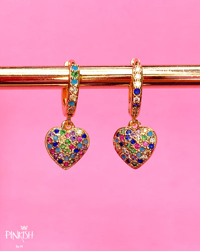Love Heart Colourful Rainbow Shiny Huggie Earrings Hypoallergenic Tarnish Free