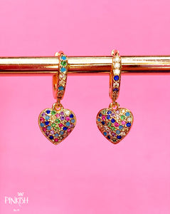Love Heart Colourful Rainbow Shiny Huggie Earrings Hypoallergenic Tarnish Free