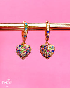 Love Heart Colourful Rainbow Shiny Huggie Earrings Hypoallergenic Tarnish Free