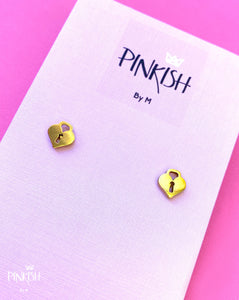 Hearts love locks gold studs Stainless Steel Dainty Jewelry