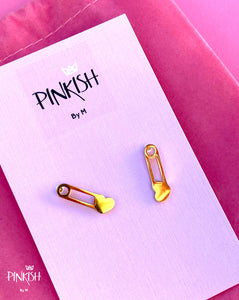 Heart Safety Pin Stud Earrings