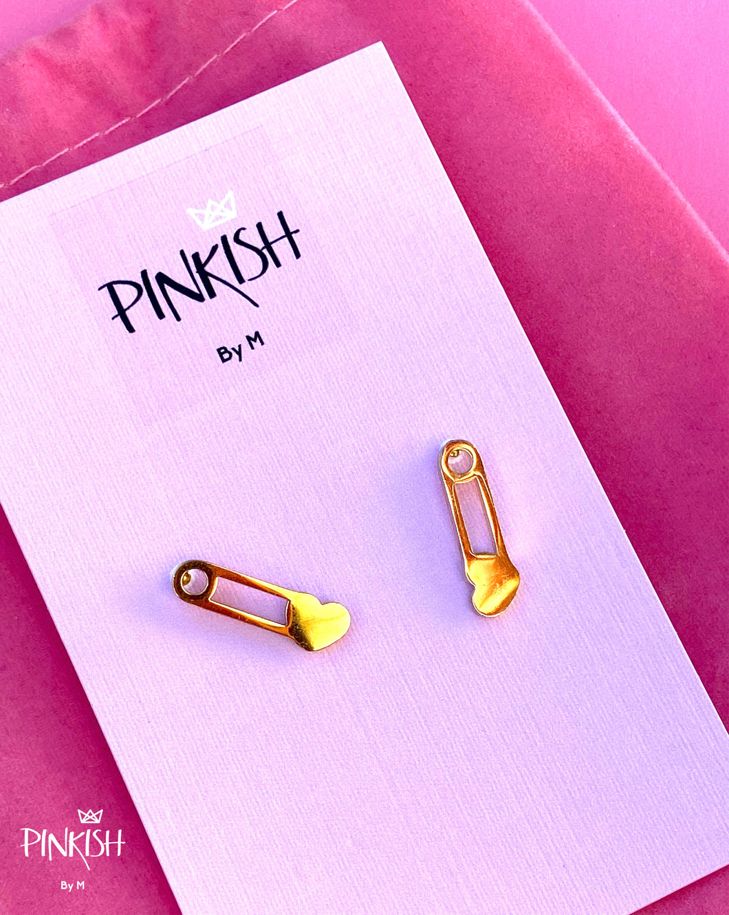 Heart Safety Pin Stud Earrings
