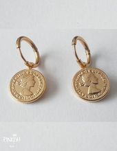 Load image into Gallery viewer, Golden Coin Huggies Earrings Little Hoops Stainless Steel