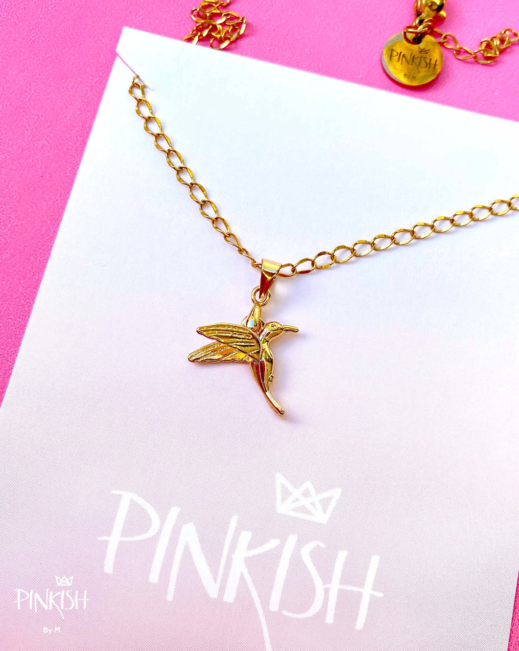 14kt Gold Plated Hummingbird Spring Pendant Necklace Cute Bird Jewelry