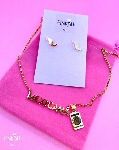 Mexicana Mexico map passport gold jewelry pendant necklace earrings