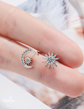 Load image into Gallery viewer, Sterling Silver Dainty Celstial Moon &amp; Star Diamond Studs
