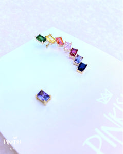 Crawler Cuff Stud Rainbow Colorful Crystals Gold Plated Earring Jewelry