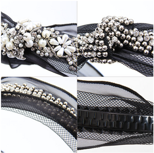 Black and white Lace Pearls Diamonds Elegant Classy Headband Princess Crown