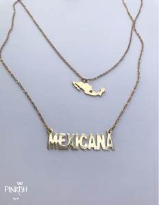 14k Gold Plated Mexicana Pendant Necklace Stainless Steel Mexico