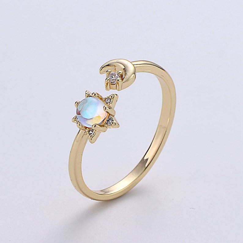 Crescent Moon Ring, Dainty Moon Ring, Adjustable Ring, Minimalist Moon Ring, Minimalist Ring, Gold Open Ring, Celestial Jewelry