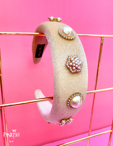 Oversized Velvet Padded Pearl & Diamonds Headbands