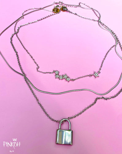 Water Proof Resistance Silver Layering Necklaces Stars Lock