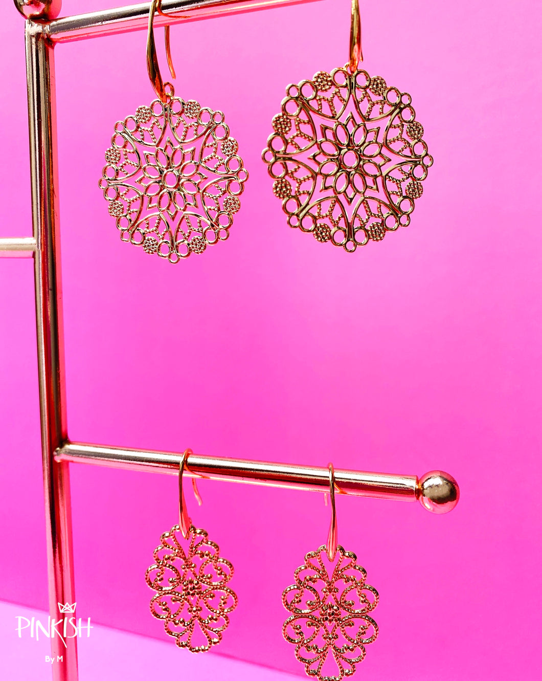 Gold Filigree Pendant Earrings Latin Jewelry
