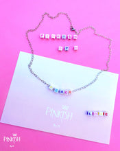 Load image into Gallery viewer, Custom Cubes Letter Word Heart Chain Necklace Charcoal Silver