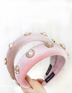 Oversized Velvet Padded Pearl & Diamonds Headbands