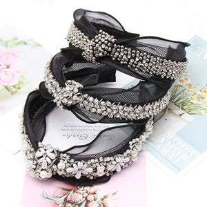 Lace Pearls Diamonds Beats Headband Black Silver Soft Comfortable Cute Elegant Princess Crown