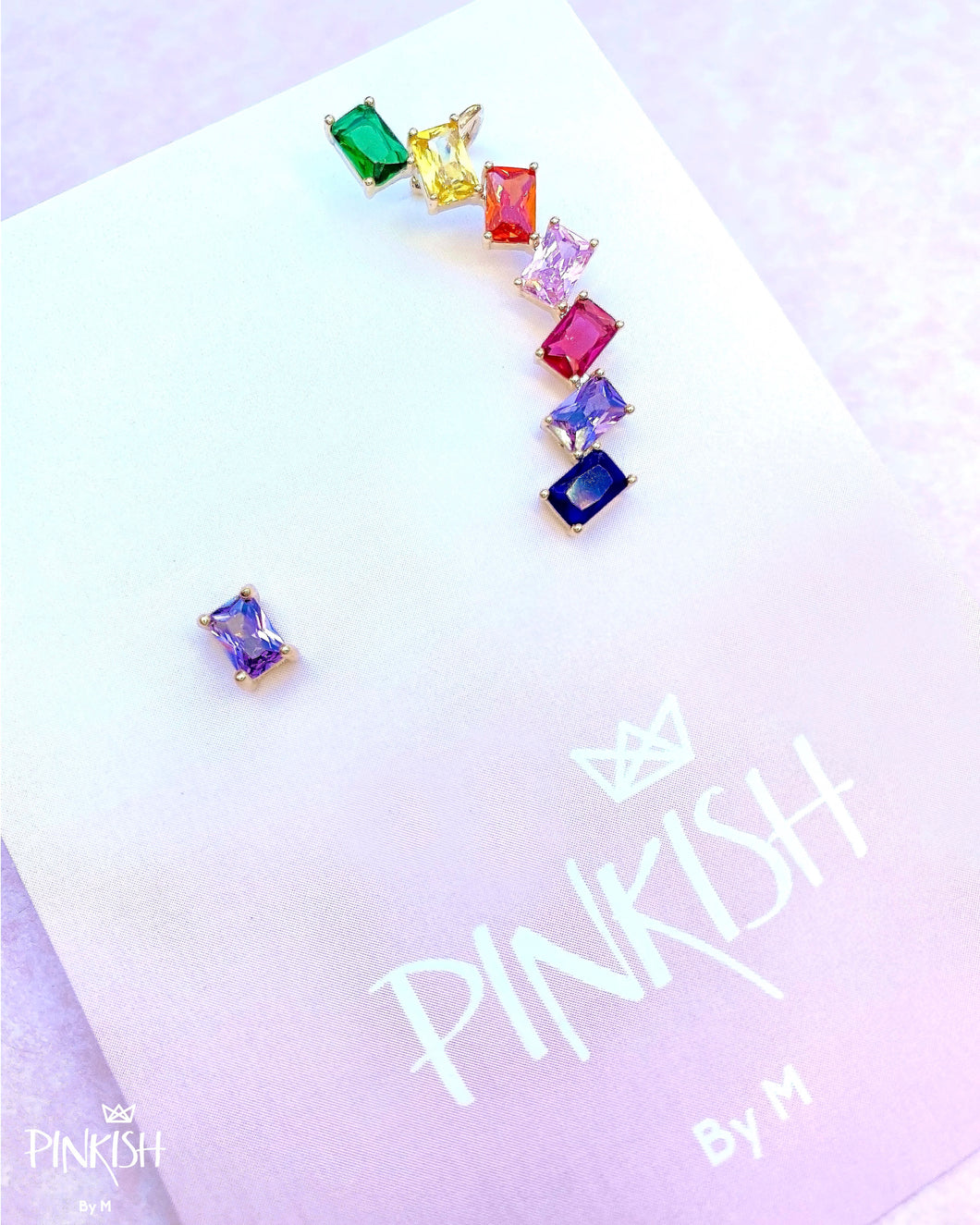 Colurful Ear Crawler Cuff Earring Cubic Zirconia Rainbow Crystals Gold Plated