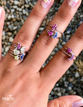 Load image into Gallery viewer, Sterling Silver Stackable fun colorful cross, heart, moon pave diamond rings