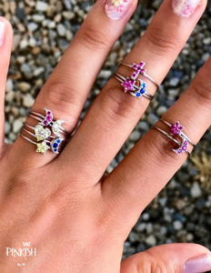 Sterling Silver Stackable fun colorful cross, heart, moon pave diamond rings