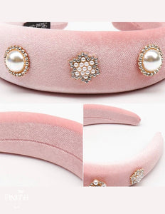 Oversized Velvet Padded Pearl & Diamonds Headbands