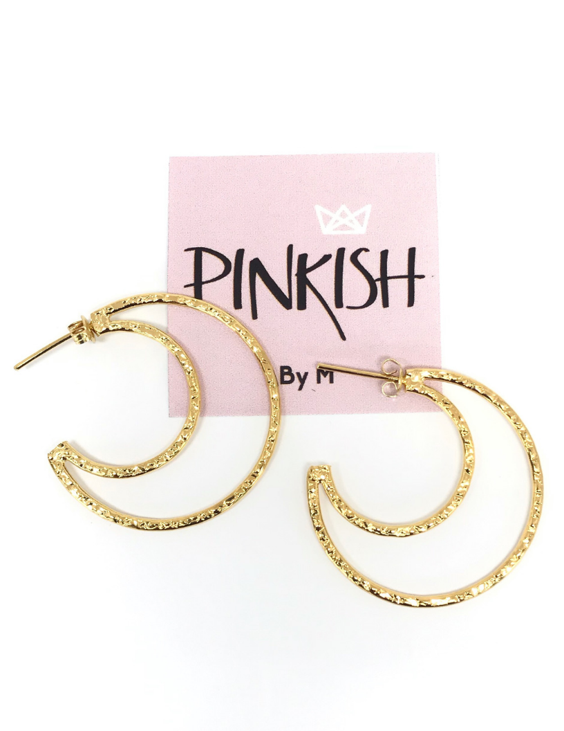 18K Gold Plated Cut Out Crescent Moon Hoop Earrings