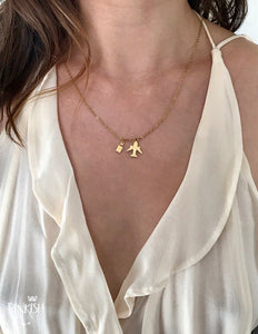 18k Gold Plated Stainless Steel Airplane Luggage Travel Wanderlust Necklace